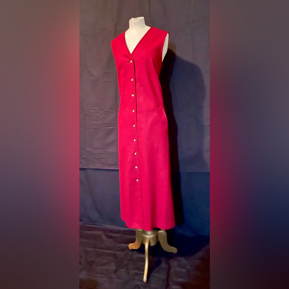 Orvis Dark Red Wool Dress Aline Jumper Maxi Button Down Front NWOT USA Made